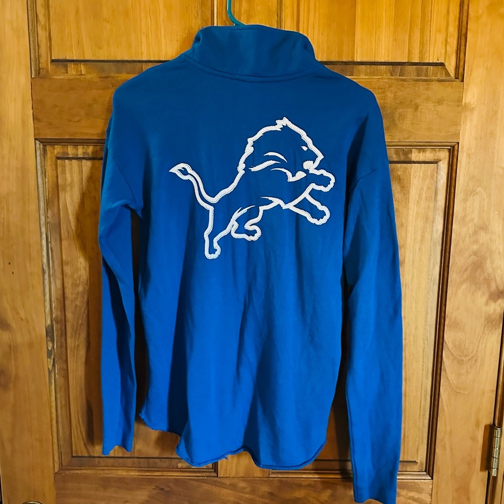 Detroit lions NFL PINK Y2K Quarter-Zip Pullover Sweatshirt in Bright Blue